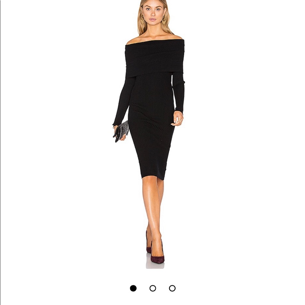 Line & Dot Black Off-Shoulder Midi Dress